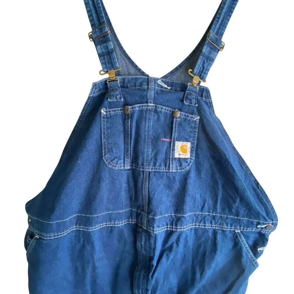 Carhartt Carpenter Overalls Mens 54x30 Blue Denim Bib Relaxed Fit Workwear